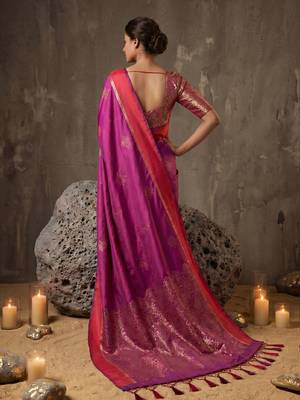 magenta soft silk blend saree for women with red blouse  3