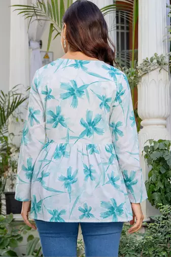 Womens white self design cotton fabric kurtis 3/4 sleeves v-neck