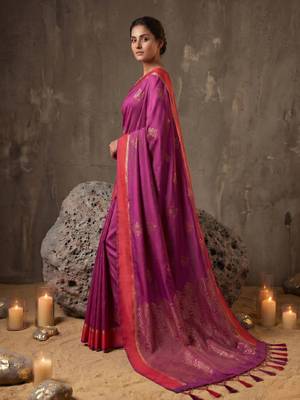 magenta soft silk blend saree for women with red blouse  4