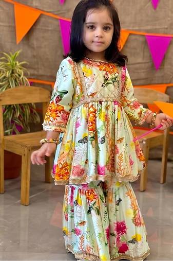 Multicolor printed chanderi sharara set