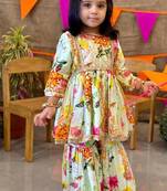 Multicolor printed chanderi sharara set
