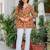 Womens orange self design cotton fabric kurtis 3/4 sleeves v-neck