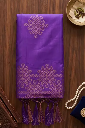 violet soft silk blend saree for women with blue blouse 