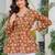 Womens orange self design cotton fabric kurtis 3/4 sleeves v-neck