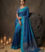 sky blue soft silk blend saree for women with blue blouse 