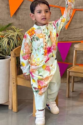 Multicolor printed chanderi kurta set