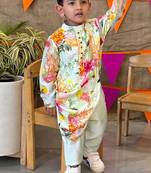 Multicolor printed chanderi kurta set