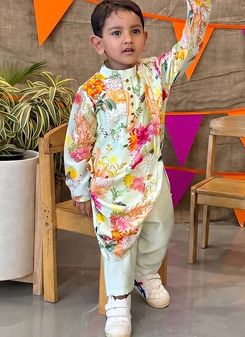 Multicolor printed chanderi kurta set