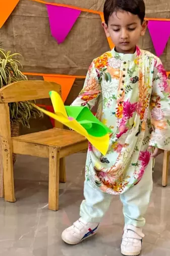 Multicolor printed chanderi kurta set