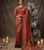 rust soft silk blend saree for women with rust blouse 