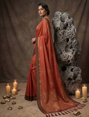 rust soft silk blend saree for women with rust blouse  5