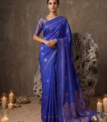 royal blue soft silk blend saree for women with blue blouse 