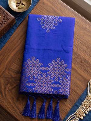 royal blue soft silk blend saree for women with blue blouse  5