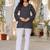 Womens black self design cotton fabric kurtis 3/4 sleeves v-neck