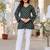 Womens green self design cotton fabric kurtis 3/4 sleeves v-neck