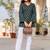 Womens green self design cotton fabric kurtis 3/4 sleeves v-neck