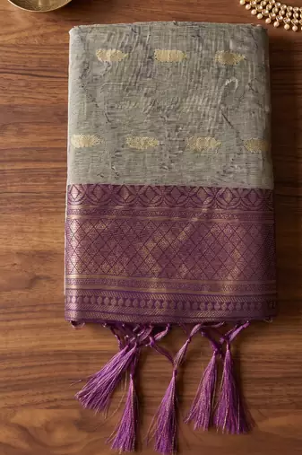 elegant linen saree with purple border - festive & wedding wear for women