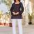 Womens navy blue self design cotton fabric kurtis 3/4 sleeves square neck
