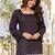 Womens navy blue self design cotton fabric kurtis 3/4 sleeves square neck