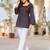 Womens navy blue self design cotton fabric kurtis 3/4 sleeves square neck