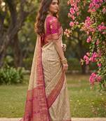elegant linen saree with pink border - festive & wedding wear for women