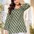Womens green self design cotton fabric kurtis 3/4 sleeves square neck