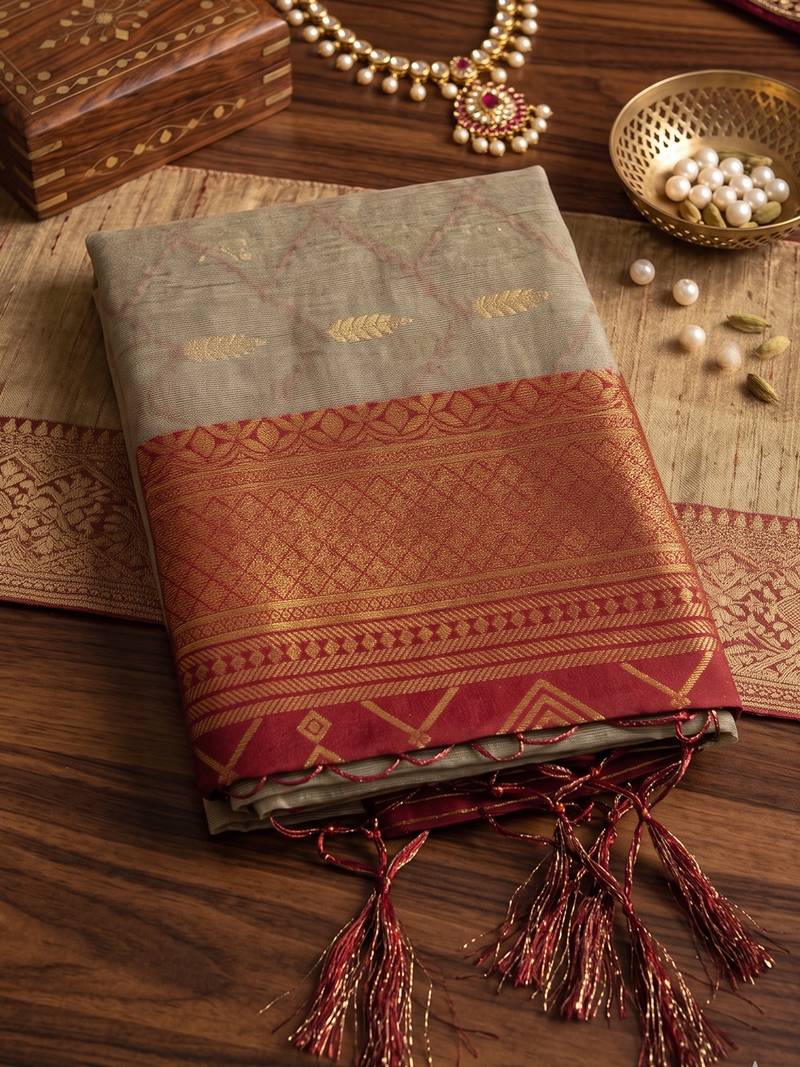 elegant linen saree with maroon border - festive & wedding wear for women