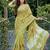 women linen saree with  embroidery and tassel pallu