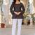 Womens black self design cotton fabric kurtis 3/4 sleeves square neck