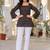 Womens black self design cotton fabric kurtis 3/4 sleeves square neck