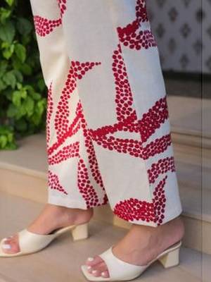 Womens white self design cotton fabric co-ords 3/4 sleeves mandarin collar 4