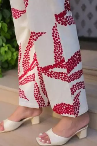 Womens white self design cotton fabric co-ords 3/4 sleeves mandarin collar