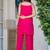 Womens pink self design cotton fabric co-ords sleeveless square neck