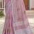 women blue linen saree with floral embroidery border & tassels