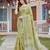 women light green linen saree with floral embroidery border & tassels