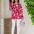 Womens red self design cotton fabric kurtis 3/4 sleeves v-neck