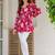 Womens red self design cotton fabric kurtis 3/4 sleeves v-neck