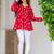 Womens red self design cotton fabric kurtis 3/4 sleeves v-neck