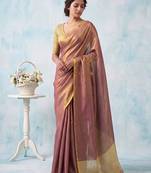 women mauve blue & gold-toned solid tissue silk blend shimmer saree