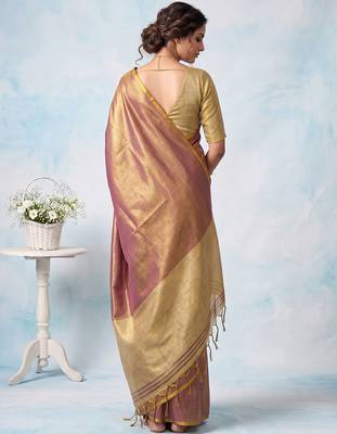 women mauve blue & gold-toned solid tissue silk blend shimmer saree 2