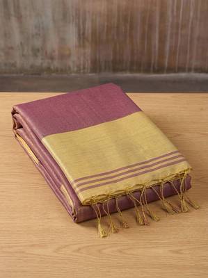 women mauve blue & gold-toned solid tissue silk blend shimmer saree 4