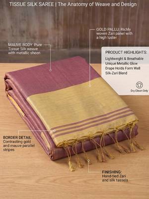women mauve blue & gold-toned solid tissue silk blend shimmer saree 5