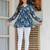 Womens blue self design cotton fabric kurtis 3/4 sleeves v-neck