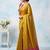women bright yellow & pink solid tissue silk blend saree with zari border