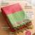 women coral peach & green solid tissue silk blend saree with contrast border