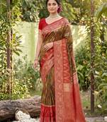 mhendi green pochampalli silk blend saree 