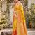 yellow pochampalli silk blend saree 
