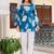 Womens blue self design cotton fabric kurtis 3/4 sleeves square neck
