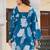 Womens blue self design cotton fabric kurtis 3/4 sleeves square neck