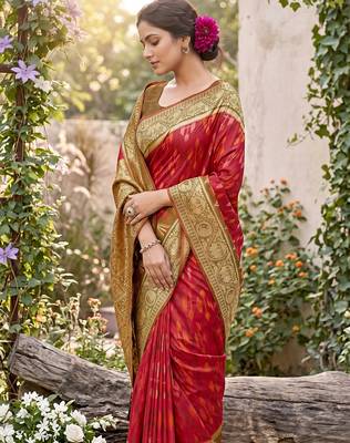 red pochampalli silk blend saree  2